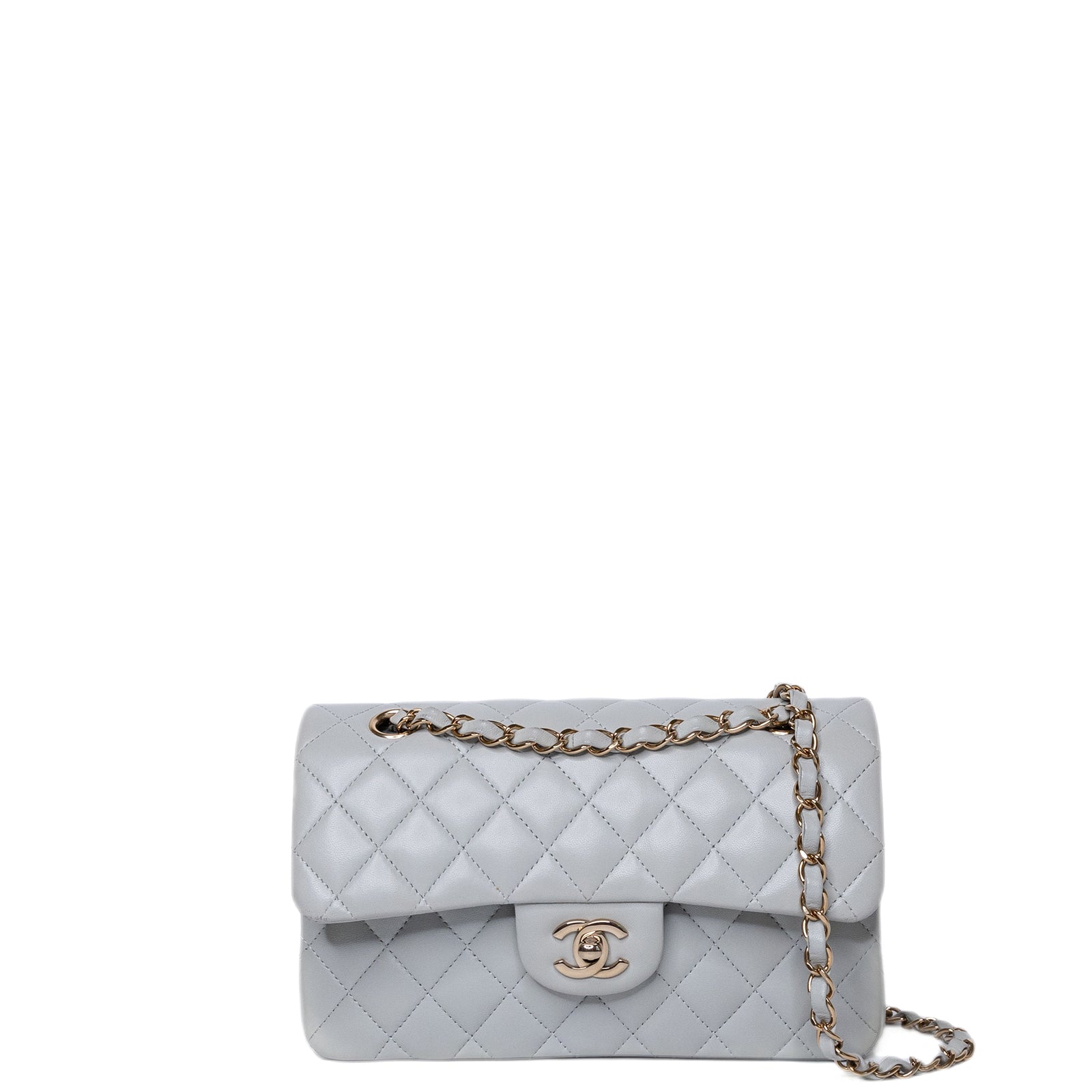 CHANEL SMALL CLASSIC DOUBLE FLAP LIGHT GREY LAMBSKIN LGHW