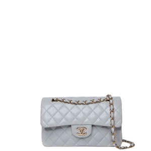 CHANEL SMALL CLASSIC DOUBLE FLAP LIGHT GREY LAMBSKIN LGHW