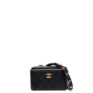 CHANEL LONG VANITY CASE WITH CHAIN LAMBSKIN BLACK GHW