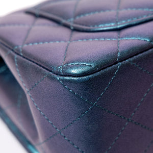 CHANEL IRIDESCENT BLUE TURQUOISE MINI CLASSIC FLAP BAG RUTHENIUM HARDWARE