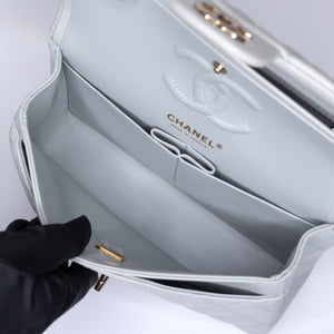 CHANEL SMALL CLASSIC DOUBLE FLAP LIGHT GREY LAMBSKIN LGHW