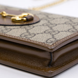 GUCCI HORSEBIT 1955 WALLET ON CHAIN GG SUPREME CANVAS BEIGE/DARK BROWN GHW