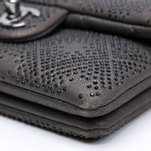 CHANEL CLASSIC FLAP CRYSTAL EMBELLISHED MINI BAG GREY LEATHER SHW