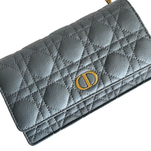 CHRISTIAN DIOR CARO POUCH WITH CHAIN CLOUD BLUE CANNAGE CALFSKIN