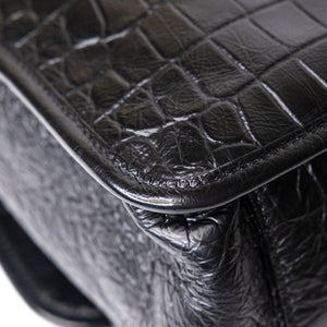 SAINT LAURENT MEDIUM NIKI BAG CROCODILE-EMBOSSED BLACK CALFSKIN BLACK HARDWARE