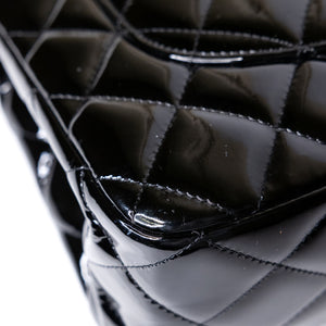 CHANEL JUMBO CLASSIC DOUBLE FLAP BAG PATENT BLACK SHW