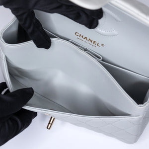 CHANEL SMALL CLASSIC DOUBLE FLAP LIGHT GREY LAMBSKIN LGHW