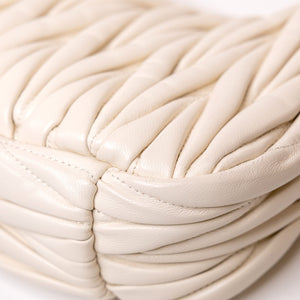 MIUMIU WANDER MATELASSE MINI HOBO BAG NAPPA WHITE LAMBSKIN GHW