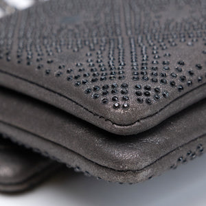 CHANEL CLASSIC FLAP CRYSTAL EMBELLISHED MINI BAG GREY LEATHER SHW