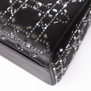 CHRISTIAN DIOR MINI LADY DIOR SATIN CRYSTAL BLACK SHW