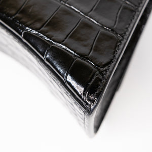 BALENCIAGA HOURGLASS BAG XS CROC-EMBOSSED CALFSKIN SO BLACK
