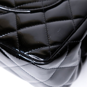 CHANEL JUMBO CLASSIC DOUBLE FLAP BAG PATENT BLACK SHW