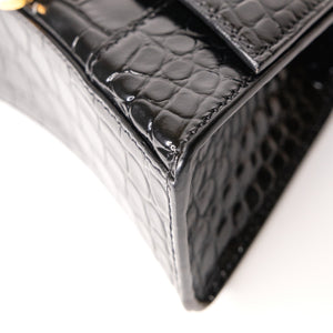 BALENCIAGA HOURGLASS BAG XS CROC-EMBOSSED CALFSKIN BLACK GHW