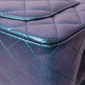 CHANEL IRIDESCENT BLUE TURQUOISE MINI CLASSIC FLAP BAG RUTHENIUM HARDWARE