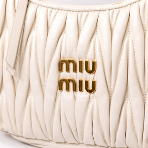 MIUMIU WANDER MATELASSE MINI HOBO BAG NAPPA WHITE LAMBSKIN GHW