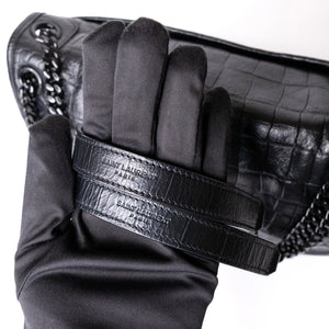 SAINT LAURENT MEDIUM NIKI BAG CROCODILE-EMBOSSED BLACK CALFSKIN BLACK HARDWARE
