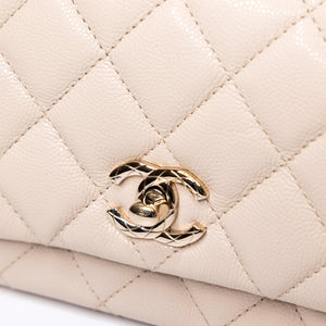 CHANEL 25S MINI COCO CRUSH HANDLE BAG CAVIAR BEIGE LGHW(MICROCHIP)