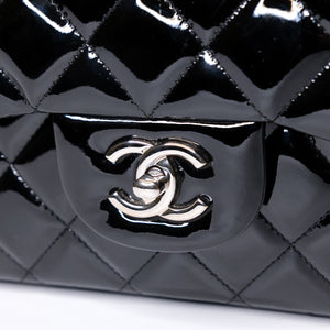 CHANEL JUMBO CLASSIC DOUBLE FLAP BAG PATENT BLACK SHW