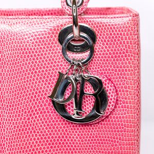 CHRISTIAN DIOR MEDIUM LADY DIOR LIZARD PINK CRYSTAL SHW