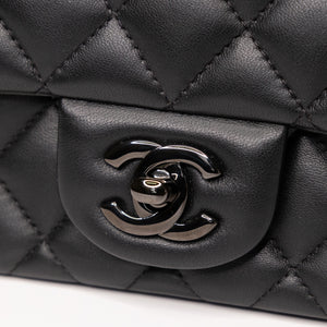 CHANEL MINI SQUARE FLAP BAG LAMBSKIN SO BLACK