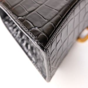 BALENCIAGA HOURGLASS BAG XS CROC-EMBOSSED CALFSKIN BLACK GHW
