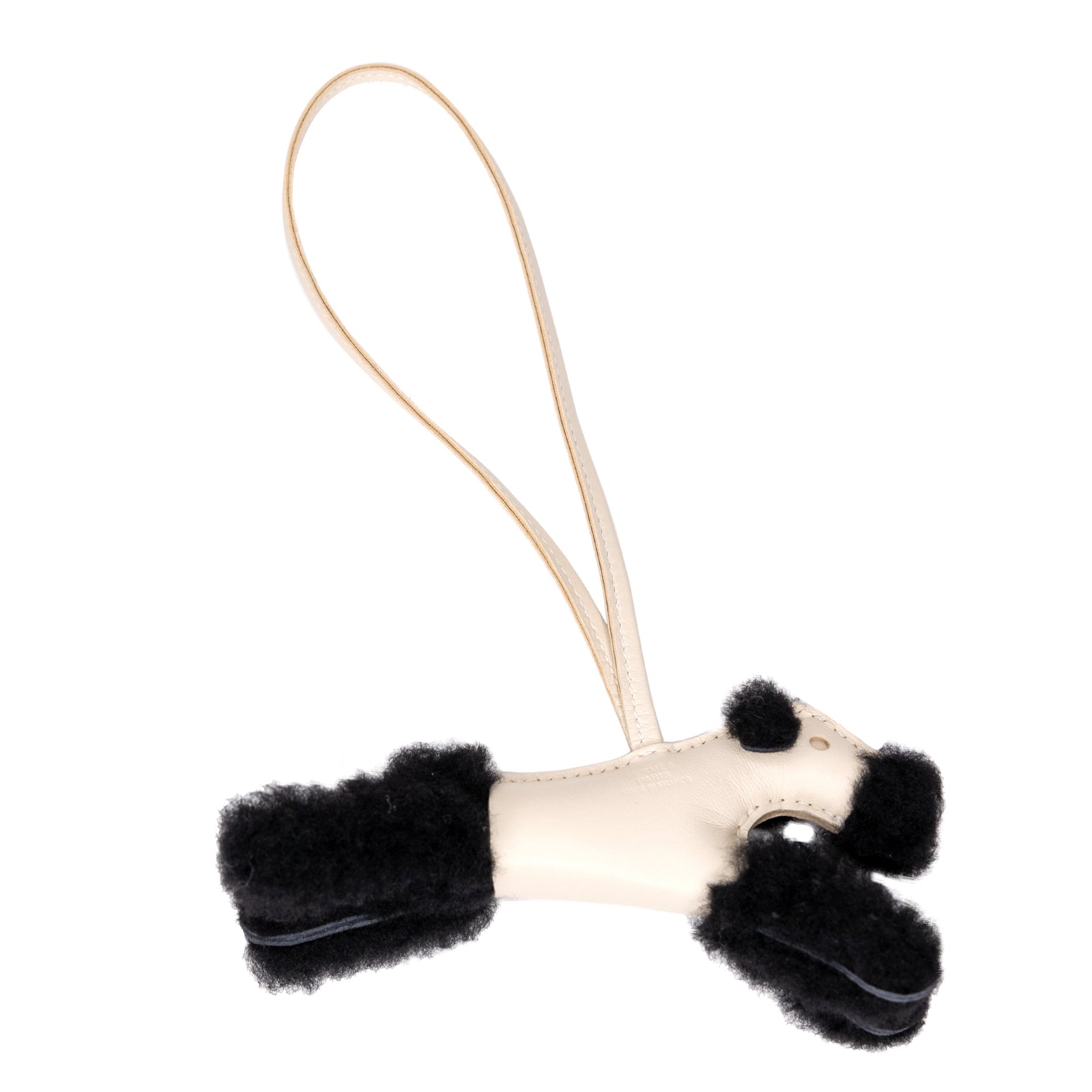 HERMES BUDDY CHARM SHEARING/LEATHER BLACK/WHITE STAMP K