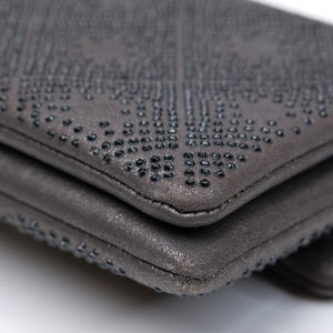 CHANEL CLASSIC FLAP CRYSTAL EMBELLISHED MINI BAG GREY LEATHER SHW