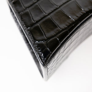 BALENCIAGA HOURGLASS BAG XS CROC-EMBOSSED CALFSKIN SO BLACK