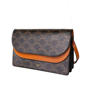 CELINE DOUBLE FLAP TRIOMPHE CANVAS WALLET ON STRAP