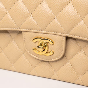 CHANEL CLASSIC FLAP MEDIUM BEIGE CAVIAR LEATHER GHW (MICROCHIP)