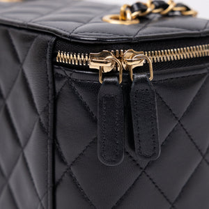 CHANEL LONG VANITY CASE WITH CHAIN LAMBSKIN BLACK GHW