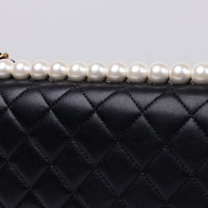 CHANEL PEARL FLAP BAG BLACK GOATSKIN GHW