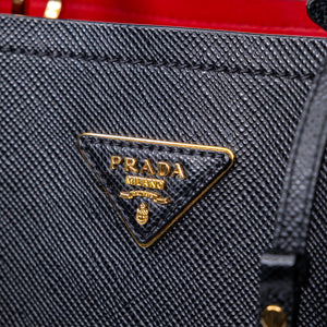 PRADA PANIER SMALL SAFFIANO LEATHER BAG BLACK GHW