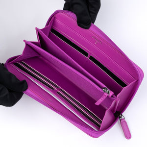 CHANEL BOY ZIP WALLET LAMBSKIN LEATHER PURPLE PINK SHW