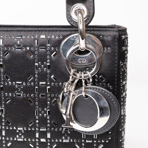 CHRISTIAN DIOR MINI LADY DIOR SATIN CRYSTAL BLACK SHW