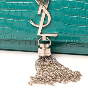 SAINT LAURENT SMALL KATE BAG WITH TASSEL CROC-EMBOSSED LEATHER SHW