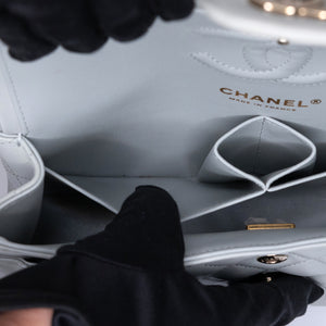 CHANEL SMALL CLASSIC DOUBLE FLAP LIGHT GREY LAMBSKIN LGHW