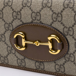 GUCCI HORSEBIT 1955 WALLET ON CHAIN GG SUPREME CANVAS BEIGE/DARK BROWN GHW