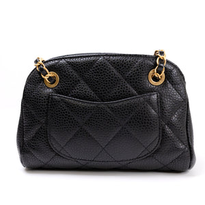 CHANEL 24K BLACK QUILTED MINI BOWLING BAG CAVIAR LEATHER GHW