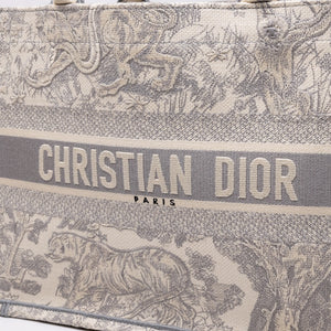 CHRISTIAN DIOR MEDIUM DIOR BOOK TOTE GREY TOILE DE JOUY EMBROIDERY