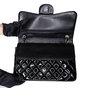 CHANEL JUMBO CLASSIC DOUBLE FLAP BAG PATENT BLACK SHW