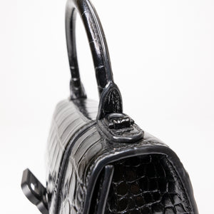 BALENCIAGA HOURGLASS BAG XS CROC-EMBOSSED CALFSKIN SO BLACK