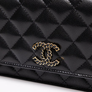CHANEL 25K HANDLE WALLET ON CHAIN CAVIAR LEATHER BLACK GHW (MICROCHIP)