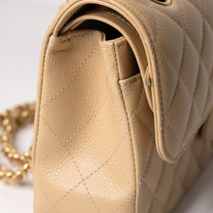 CHANEL CLASSIC FLAP MEDIUM BEIGE CAVIAR LEATHER GHW (MICROCHIP)