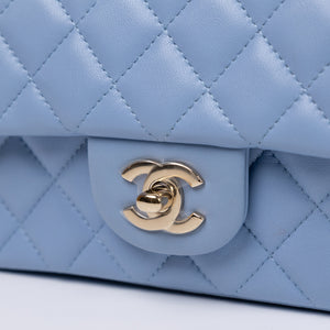 CHANEL MINI RECTANGULAR FLAP BAG LAMBSKIN BABY BLUE LGHW