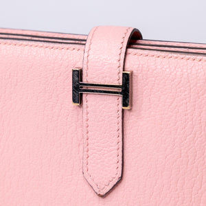 HERMES BEARN LONG WALLET CHEVRE MYSORE 3Q ROSE SAKURA SHW STAMP T