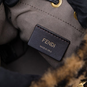FENDI MINI MON TRESOR BUCKET BAG MULTICOLOUR SHEARLING / LEATHER GHW