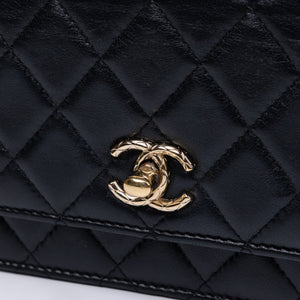 CHANEL MINI TRENDY CC WALLET ON CHAIN LAMBSKIN LEATHER BLACK LGHW