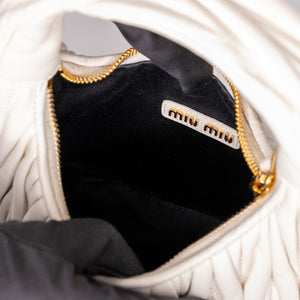 MIUMIU WANDER MATELASSE MINI HOBO BAG NAPPA WHITE LAMBSKIN GHW