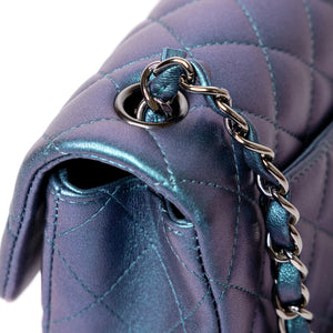 CHANEL IRIDESCENT BLUE TURQUOISE MINI CLASSIC FLAP BAG RUTHENIUM HARDWARE